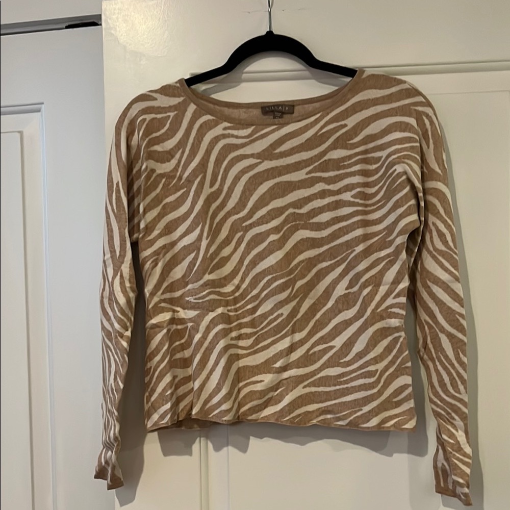 Lilla P Zebra Print Sweater - Tan and White